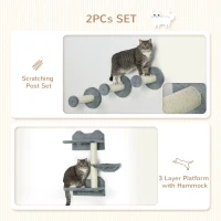 PawHut 4 Piece Cat Shelf with Scratching Post, Wall-Mounted Cat Tree for Indoor Cat - Grey(m-5)