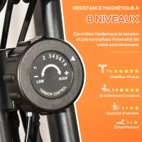 HOMCOM Vélo d'appartement pliable, vélo d'exercice, home traîner pour adultes, 8 niveaux de résistance magnétique, capteurs pouls main, écran LCD multifonction, selle réglable, acier, rouge, noir(m-8)