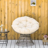Outsunny 360° Swivel Rattan Moon Bowl Chair Round Lounge Garden Wicker Basket Seat with Padded Cushion Oversized for Outdoor Indoor, Beige(m-10)
