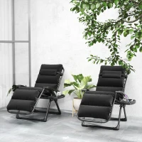 Outsunny Set of Two Reclining Sun Loungers, with Cushion - Black(m-10)