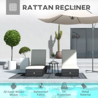 Outsunny Set of Two Rattan Sun Loungers, with Reclining Backs - Brown/Cream(m-4)