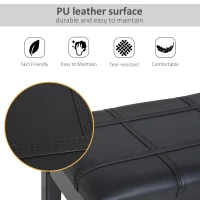 HOMCOM Faux Leather Piano Stool Makeup Dressing Stool Bench Dressing Table Seat with Storage 75L x 35W x 49H (cm) - Black(m-7)