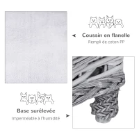 PawHut Canapé chiens chats sur pieds lit canapé méridienne animal style cosy chic coussin moelleux déhoussable intégré revêtement peluche osier dim. 69 x 42 x 33 cm gris(m-5)