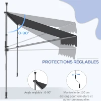 Outsunny Store banne manuel rétractable inclinaison réglable installation rapide  sans trous à percer 3 x 1,5 x 3,1 m(m-5)