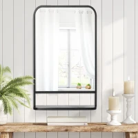 HOMCOM Modern Square Wall Mirror with Storage Shelf, 86 x 53 Mirrors for Living Room, Bedroom, Black(m-6)
