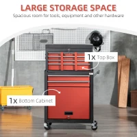 DURHAND Tool Cabinet Cart, Workshop Trolley on Wheels, 6 Drawer with Ball Bearing Slides, Lockable Roll Cab, Black and Red(m-5)