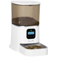 PawHut Distributeur 6L automatique de croquettes pour chien chat programmable avec Bol en Acier Inoxydable 4 repas - réservoir avec enregistrement vocal(m-1)