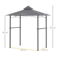 Outsunny Grillpavillon Gartenzelt Grill Pavillon Balkonpavillon mit Ablagen Flammhemmendes Doppeldach Grau 245 x 148 x 252 cm(m-3)