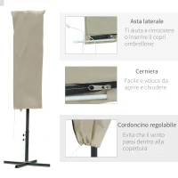 Outsunny Copertura per Ombrellone Impermeabile, Copri Ombrellone da Giardino Antistrappo, Cachi Φ63 x 164cm(m-5)
