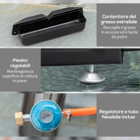 Outsunny Piastra Barbecue a Gas Antiaderente da Tavolo con 3 Bruciatori da 3kW, 62x46x21cm, Nero(m-7)