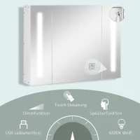 kleankin Spiegelschrank 3 Spiegeltüren LED-Lichter 90 × 15 × 65 cm Weiß(m-5)