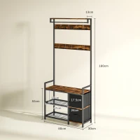 HOMCOM Industrial-Style Multi-Use Hallway Tree - Brown/Black(m-3)