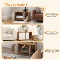 PawHut Meuble à litière maison de toilette sur pieds pour chat 2 en 1 portes style scandinave 80 x 48 x 48 cm naturel et blanc(m-6)