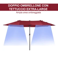 Outsunny Ombrellone da Giardino Doppio con Apertura a Manovella, in Acciaio e Poliestere, 460x270x240 cm, Rosso(m-4)