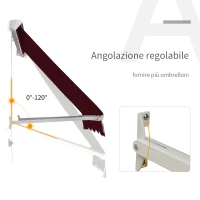 Outsunny Tenda da Sole a Caduta con Rullo Avvolgibile e Angolazione Regolabile 0-120°, 180×70cm, Rosso(m-5)