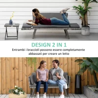 Outsunny Divano da Giardino 2 Posti in Rattan con Imbottitura e Braccioli Ribaltabili, 129x63x67cm, Grigio(m-4)