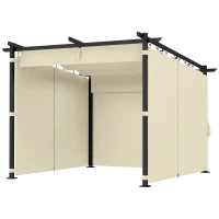 Outsunny 3 x 3 m Retractable Roof Pergola, with Curtains - Beige(m-11)
