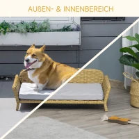 PawHut Rattan Hundesofa Hundekorb Hundebett mit Kissen Katzenbett Katzensofa Geflochtenes Haustiersofa für kleine und mittelgroße Hunde erhöhtes Design wetterbeständig Gelb 84 x 53 x 25 cm(m-6)