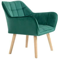HOMCOM Poltroncina Stile Nordico in Legno ed Effetto Velluto Verde per Soggiorno o Ufficio, 67x61.5x71cm(m-10)