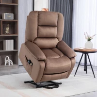 HOMCOM Velvet-Feel Electric Lift-and-Recline Massage Armchair, with Remote - Brown(m-2)