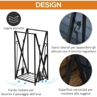 HOMCOM Portalegna da Interno ed Esterno in Acciaio con 4 Attrezzi Inclusi, Capacità 100kg 46x30x76cm Nero(m-5)