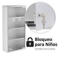 HOMCOM Armario de Medicinas Botiquín Gabinete de Primero Auxilios Acero Inox 4 Estantes Caja Colgante de Pared con Cerradura(m-5)
