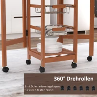 HOMCOM Servierwagen, Küchenwagen, zwei klappbare Seitenelemente, Keramikplatte, Kiefernholz, 91 x 37 x 75cm(m-6)
