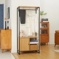 HOMCOM Appendiabiti in Acciaio e Legno Stile Industriale con Scarpiera e Ripiani, 80x40x180cm(m-7)