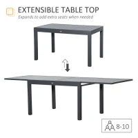 Outsunny Extendable Garden Table 135-270cm x 90cm x 75cm, 10 Seater Outdoor Dining Table with Aluminium Frame for Lawn, Balcony and Backyard, Grey(m-4)