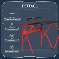 HOMCOM Scrivania Gaming Angolare per Ufficio o Camera, Scrivania per Computer con Portapc ad Angolo in Metallo, 125x125x75cm, Nero e Rosso(m-5)