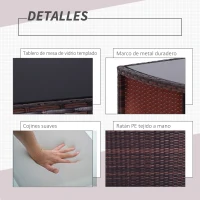 Outsunny Conjunto 1 Mesa y 2 Sillas Mueble Mimbre Ratan Jardin Terraza Exterior Desayuno(m-5)