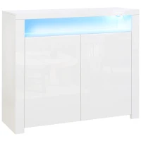 HOMCOM LED Storage Cabinet, Cupboard with High Gloss Front and RGB Lighting, Modern Sideboard for Entryway, Dining Area, Living Room, White(m-11)