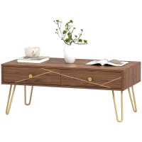HOMCOM Coffee Table with Storage, Living Room Table with Drawers, Rectangular Tea Table with Steel Base for Home, 100 x 50 x 41 cm, Brown(m-11)