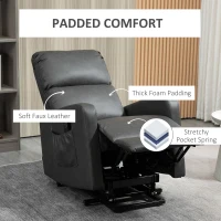 HOMCOM Riser and Recliner Chair for the Elderly, PU Leather Upholstered Lift Chair for Living Room with Remote Control, Side Pockets, Charcoal Grey(m-7)