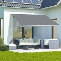 Outsunny 4x3m Full Cassette Electric/Manual Retractable Awning with LED Light and Remote Controller, Sun Canopies for Patio Door Window, Grey(m-8)
