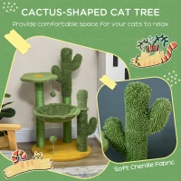 PawHut 82cm Chenille Cactus Cat Tree with Scratching Post, Hammock, Green(m-4)
