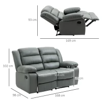 HOMCOM Relax-Sofa für 2 Personen, verstellbare Fußstützen und 135° Neigungswinkel, 168 cm x 98 cm x 102 cm, Grau(m-3)