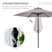 Outsunny Parasol de jardin Parasol droit Ø 2,7 m lumineux hexagonal inclinable parasol LED solaire métal polyester haute densité gris(m-7)