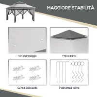 Outsunny Gazebo con Zanzariere Regolabile su 3 Livelli, in Acciaio e tessuto Oxford, 326x326x272 cm, Grigio Chiaro e Scuro(m-6)