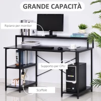 HOMCOM Scrivania per Computer con Ripiani per Monitor e CPU, Scrivania da Ufficio per Casa, Studio e Lavoro, Nera, 140 x 60 x 93cm(m-4)