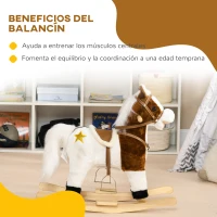 HOMCOM Caballo Balancín para Niños de +3 Años con Música Sonido y Función de Cola Mover la Cola Carga 30 kg 68x26x62 cm Marrón(m-6)