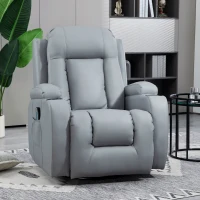 HOMCOM Massage Recliner Chair with 8 Vibration & Heat, PU Leather Recliner Armchair with Cup Holders and Side Pockets, Manual Reclining Chair with Remote, 360° Swivel, Rocking, Light Grey(m-2)