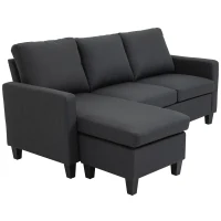 HOMCOM Ecksofa, 3 Sitzer Sofa und Kissen, Eckcouch, L-Form Couch für Wohnzimmer, Schlafzimmer 197 x 139 x 91 cm, Leinen, Dunkelgrau(m-10)