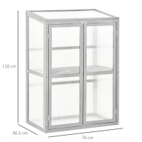 Outsunny Wooden Cold Frame Greenhouse Polycarbonate Garden Grow House for Flower Vegetable Plants with Adjustable Shelf, Double Doors, 76 x 47 x 110cm, Light Grey(m-3)