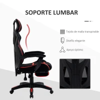 Vinsetto Silla Gaming con Reposapiés Retráctil Silla de Oficina Giratoria Reclinable con Reposacabezas y Altura Ajustable 65x65x119-129 cm Negro y Rojo(m-6)