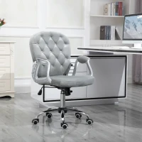 Vinsetto Office Chair, Swivel Desk Chair, Velvet Vanity Chair with Adjustable Height and Rolling Wheels for Home Work Study, Grey(m-2)