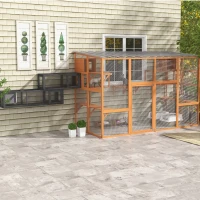 PawHut Cat Tunnel, 250cm Extra Long Wooden Cat Play Tunnel with 8 Doors, L-shape/Rectangle, Outdoor Cat Enclosure, Dark Grey(m-9)