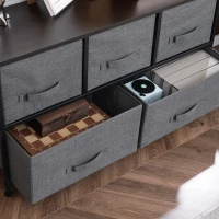 HOMCOM Commode meuble de rangement 100 x 30 x 54 cm 5 tiroirs non-tissés gris foncé structure acier noir aspect bois(m-9)