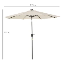 Outsunny Φ2.7m Garden 24 LED Light Parasol Solar Outdoor Tilt Sun Umbrella Patio Club Party Event Manual Sun Shade w/ Hand Crank and 8 Ribs, Off-white(m-3)