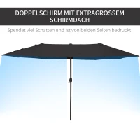 Outsunny Doppelsonnenschirm 455 x 270 cm Gartenschirm mit Handkurbel oval stabil Metallstange Marktschirm Doppelsonnenschirm Terrassenschirm Sonnenschutz für Strand Balkon Terrasse Garten Schwarz(m-4)